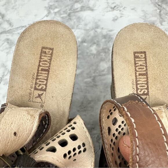 PIKOLINOS Benissa Sandal Womens 38/US 7/7.5 Brown Leather Slingback Wedge Buckle - Picture 11 of 15